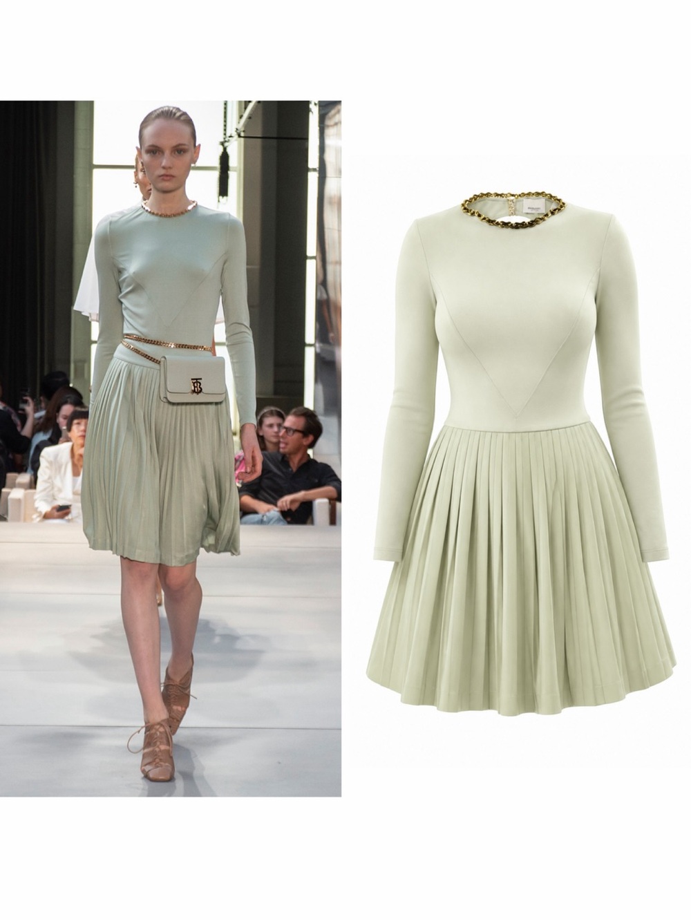 Burberry Green Chain Neck Dress Open Back Silk Runway 0 Cocktail Bike NWT 🟡